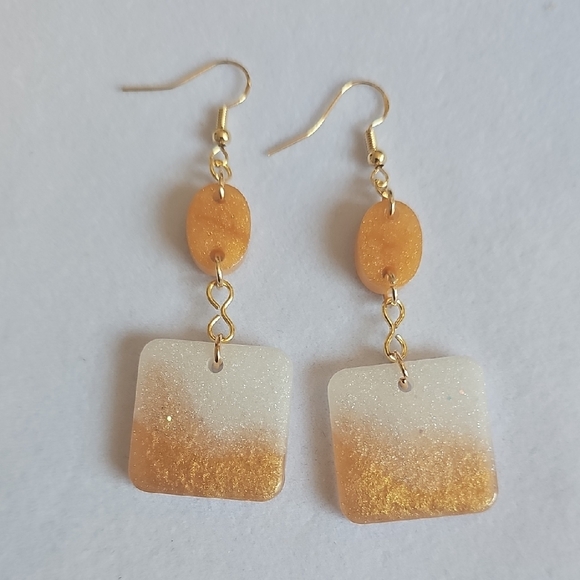 Hand Crafted Gold and Cream Ombre Earrings - Picture 1 of 3